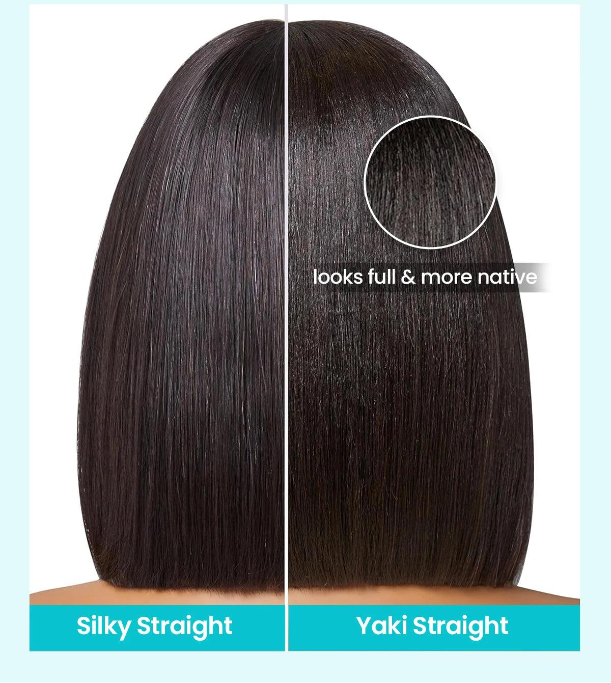 Wear & Go Yaki Straight Glueless Bob Wig Pull Go Pre Cut Lace Wig Natural Human Hair Wig Pre-Everything Wig #1B 180% Density Glueless Lace Black Yaki Bob Bleached Knots Wig SpringStatements