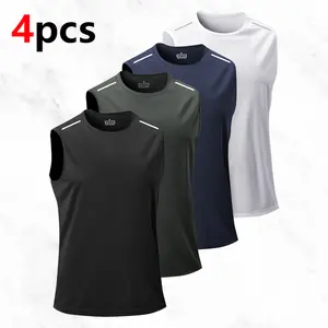 4-Pack, summer sleeveless sports vest, quick-drying fabric reflective shoulder strip trendy design, breathable and comfortable, a must for outdoor fitness mens shapewear usa
