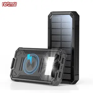 RETMSR 20000mAh Solar Power Bank with Wireless Charging, Ultra-Bright Flashlight, Overcharge Protection, for Outdoor Use, Camping, and Emergency Power Lithium