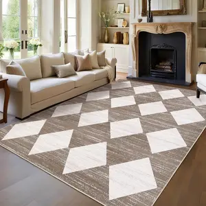 Modern Farmhouse Style Diamond Pattern Rug Foldable Interior Decor Rug Super Soft Faux Wool Hallway Rug Washable Area Rug for Bedrooms Dining Rooms Entryways Bathrooms Living Rooms and Offices