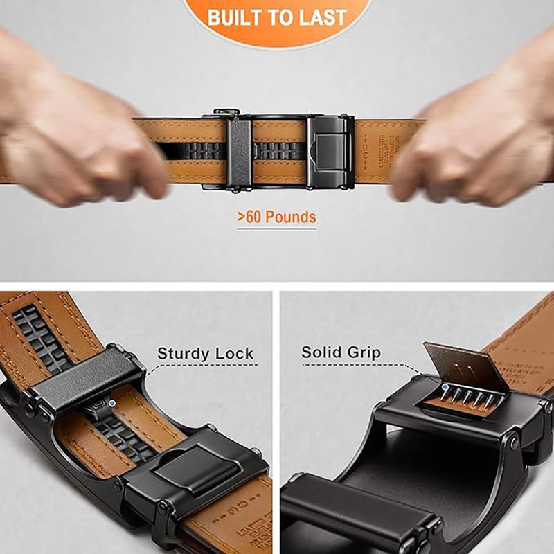 [Valentine's Day Gift] XMW Men’s Adjustable Leather Ratchet Belt Easy Release – Formal & Casual, Men’s Gift / Father’s Gift with Gift Box, Cut to Fit