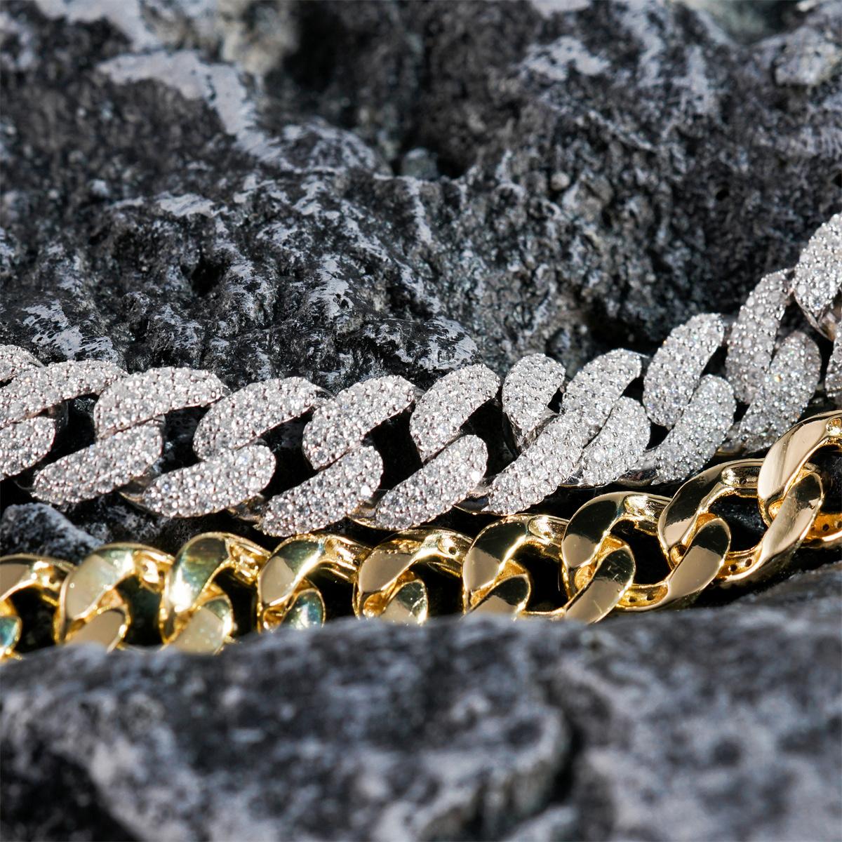 Delzzad (MSG.01) Hip Hop Bling Cuban Bracelet Necklace Chain VVS Synthetic Moissanite S925 Unisex Sparkle Cuban Chain Perfect for Any Occasion & Everyday Wear Birthday Anniversary Gifts