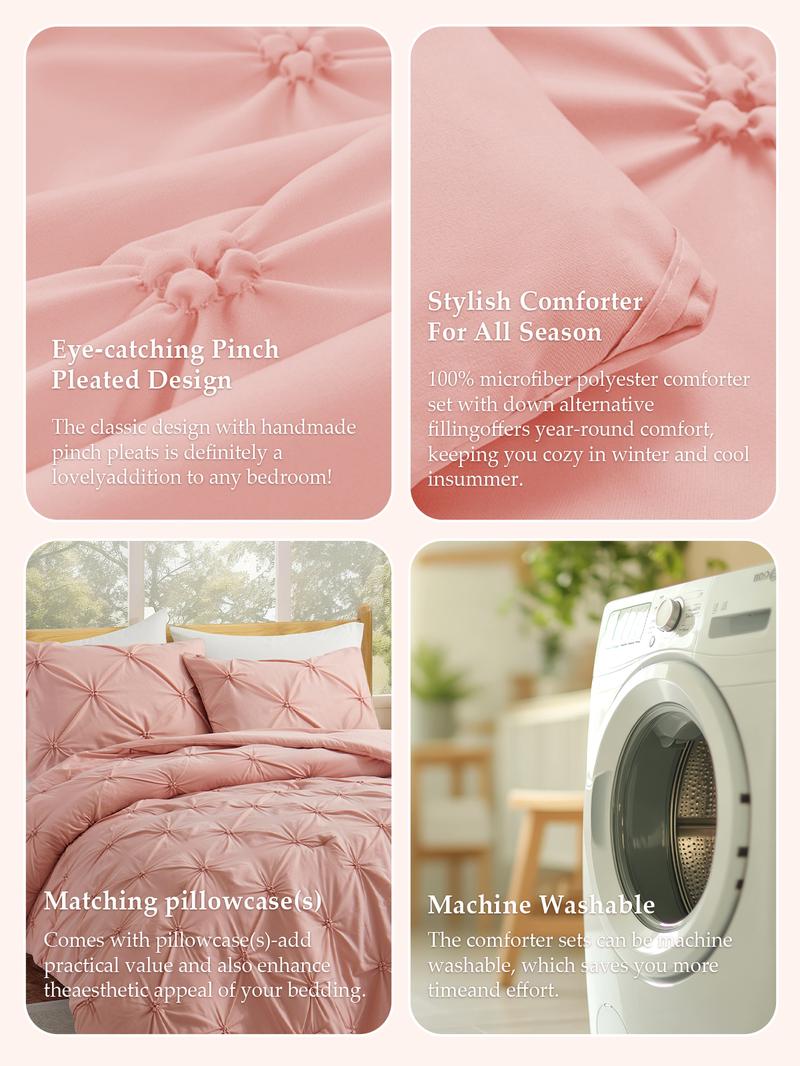 PEACE NEST 3-Piece Comforter Set (only 2 pcs for Twin Size)Elegant Pintuck Ultra Soft Breathable Machine Washable All Season Bedding  Twin Full Queen King Sizes Hotel Quality