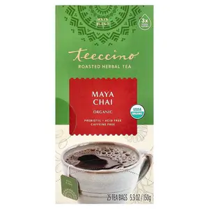 Teeccino Organic Roasted Herbal Tea, Maya Chai, Caffeine Free, 25 Tea Bags, 5.3 oz (150 g)