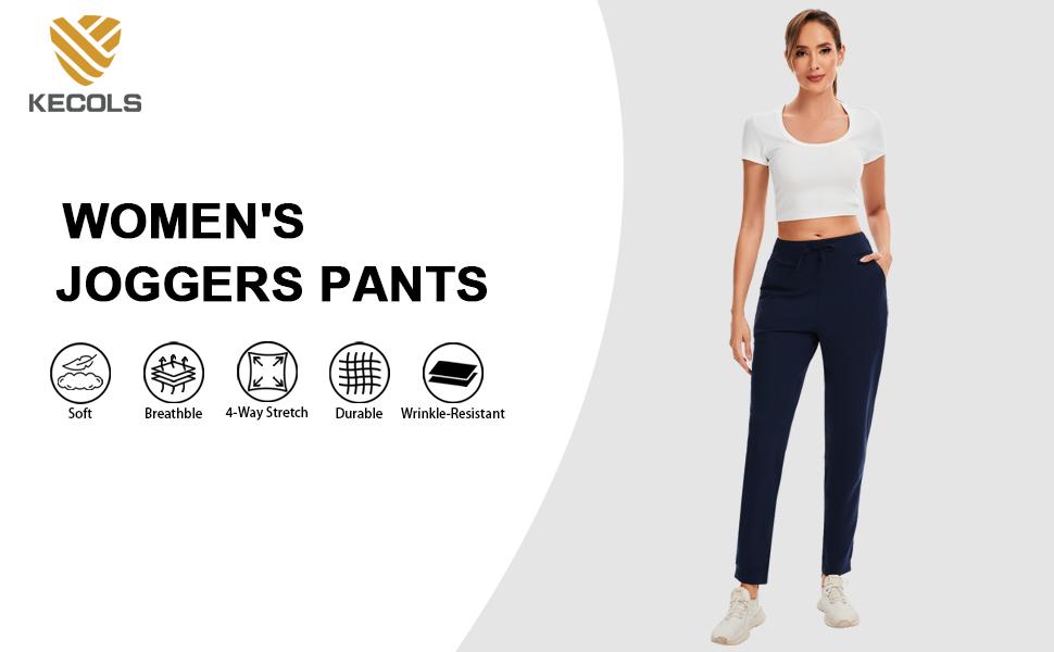 Kecols Women's Joggers Pants Tapered High Rise Sweatpants with 5 Pocket for Workout ,4-Way Stretch Fabric