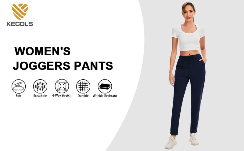 Kecols Women's Joggers Pants Tapered High Rise Sweatpants with 5 Pocket for Workout ,4-Way Stretch Fabric