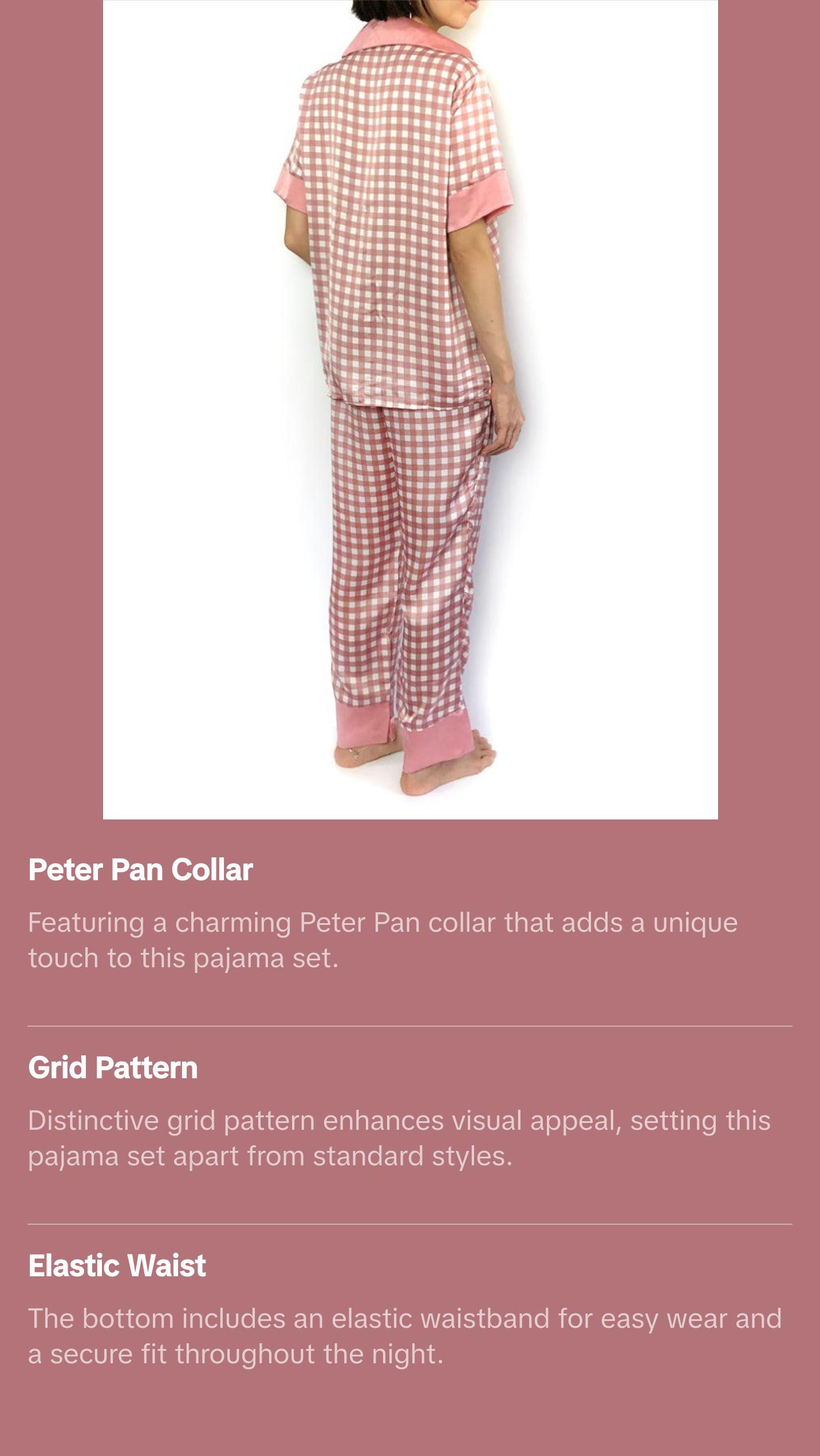 Pink Peter Pan Collar Grid Pajama Set
