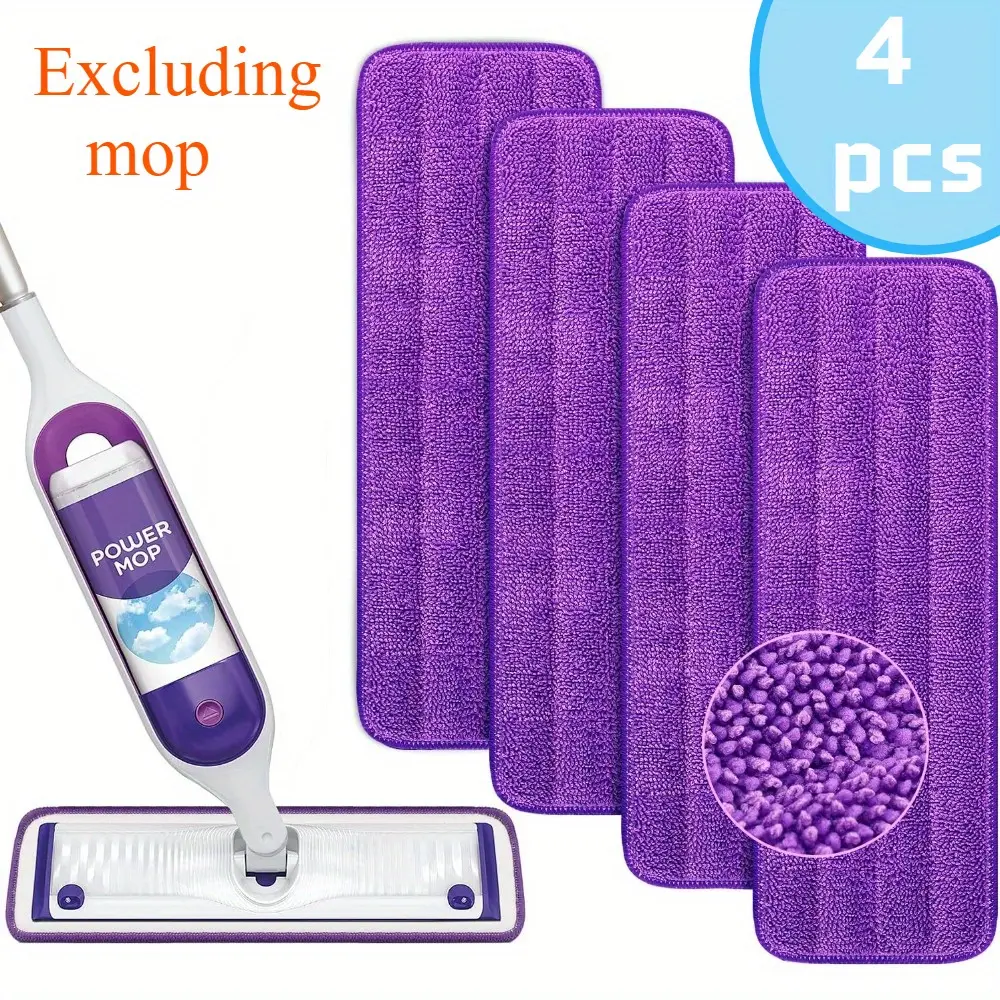 Set of 4 Reusable Mop Pads for Swiffer PowerMop Microfiber Pad Refills for Multi-Surface Floor Cleaning - Machine Washable Replacement Sweeping Cloths for 13 ''-15 '' Spray Mop, Excluding Mop
