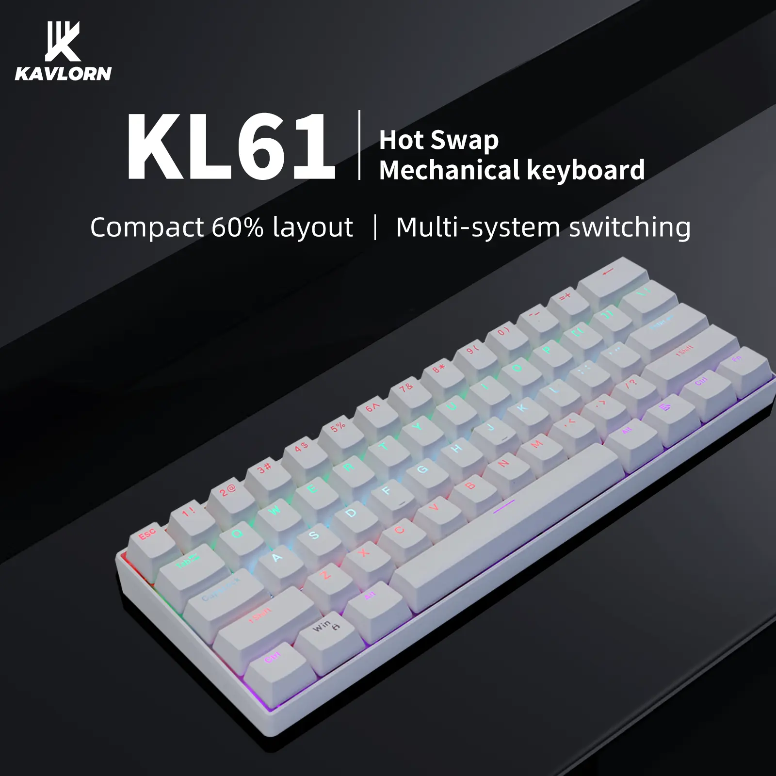 60% Mechanical Gaming Keyboard 61 Keys Full Hot Swappable Linear Red Switch RGB Backlit Mini Compact Keyboard Anti-Ghosting FN Multimedia Function Compatible with Windows Mac Android Linux for Office PC Gaming