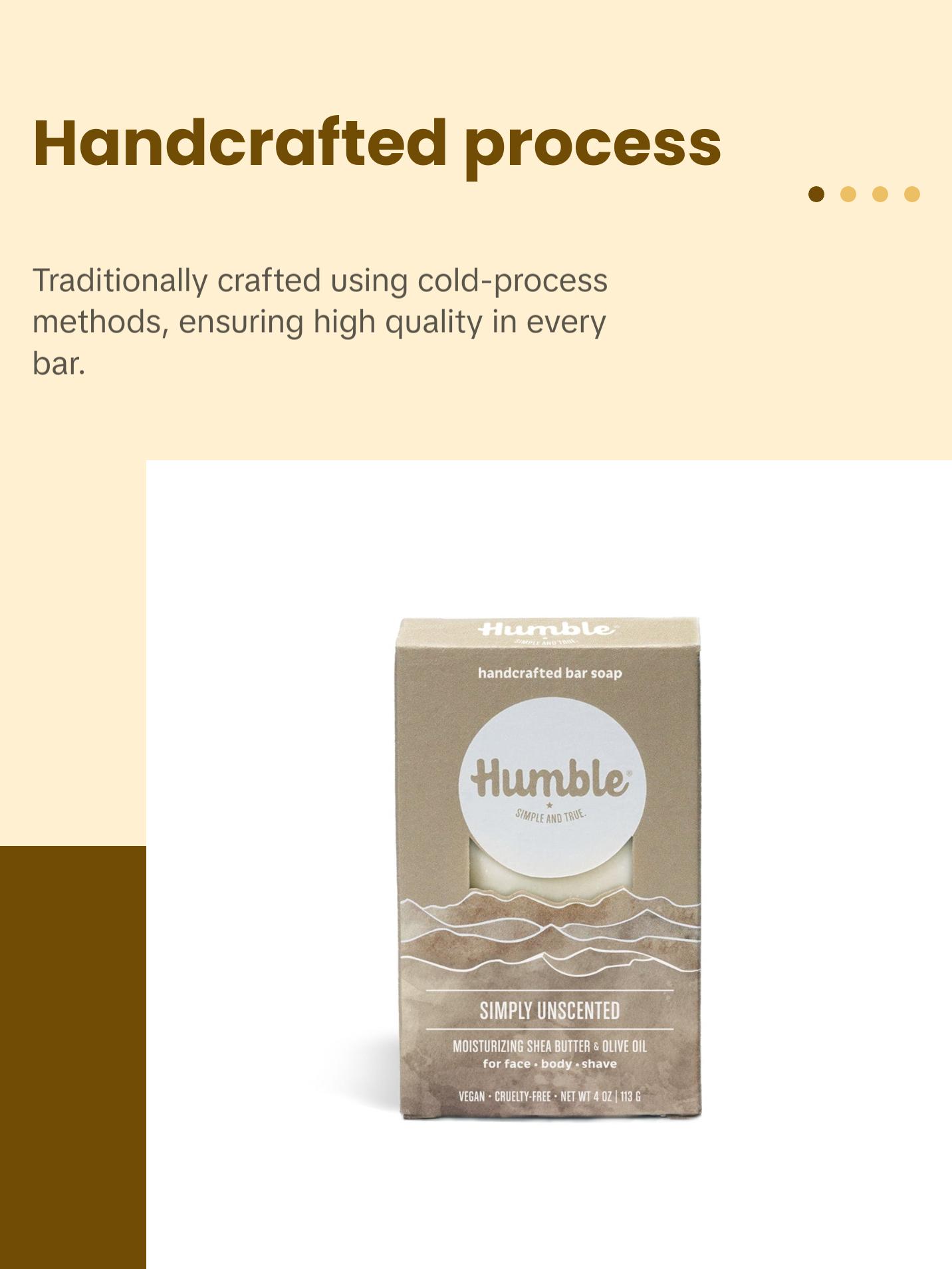 Humble Brands Simply Unscented Bar Soap, Moisturizing & Handcrafted, Vegan 4oz