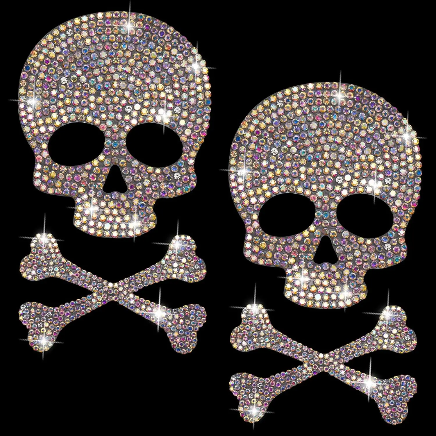 2PCS Skull and Bone Bling Car Decals, Skull Decal Rhinestone Stickers, Crystal Car Decor, Diamond Car Stickers and Decals, for Motorcycle Helmet Laptop Tumbler Luggage Guitar