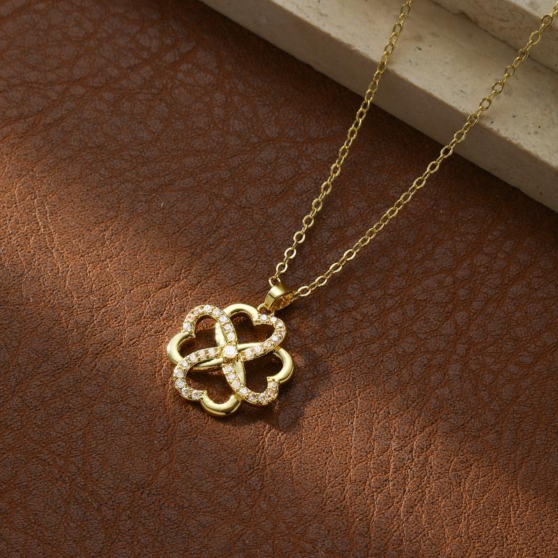 VENOCO Gold Lucky Four Leaf Clover Necklace for Women Dainty 14K Gold Plated Zircon Pendant Chain Jewelry Gift Lucky Valentine's Day Gifts 42+5cm Secure Chain