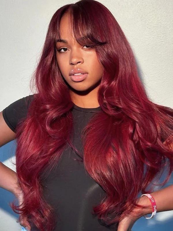 [Hot] Suntuhair 5x5 Lace Wear and Go Glueless Wigs Body Wave Human Hair Burgundy Dark Red Hair 99j Wig Lace Front Wigs 100% Human Hair Upgraded No Glue Closure Wigs Human Hair for Women 20-32 Inch