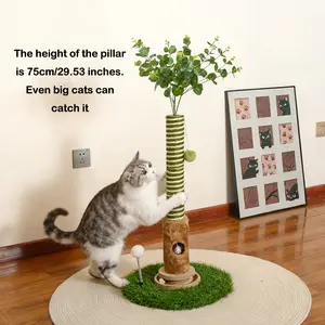 39" Cat Scratcher Tall Scratching Postswith Dangling Ball Detachable toy for Indoor Cats, Green stripe Easy Installation pet furniture Scratching Post with Ball interactive tower