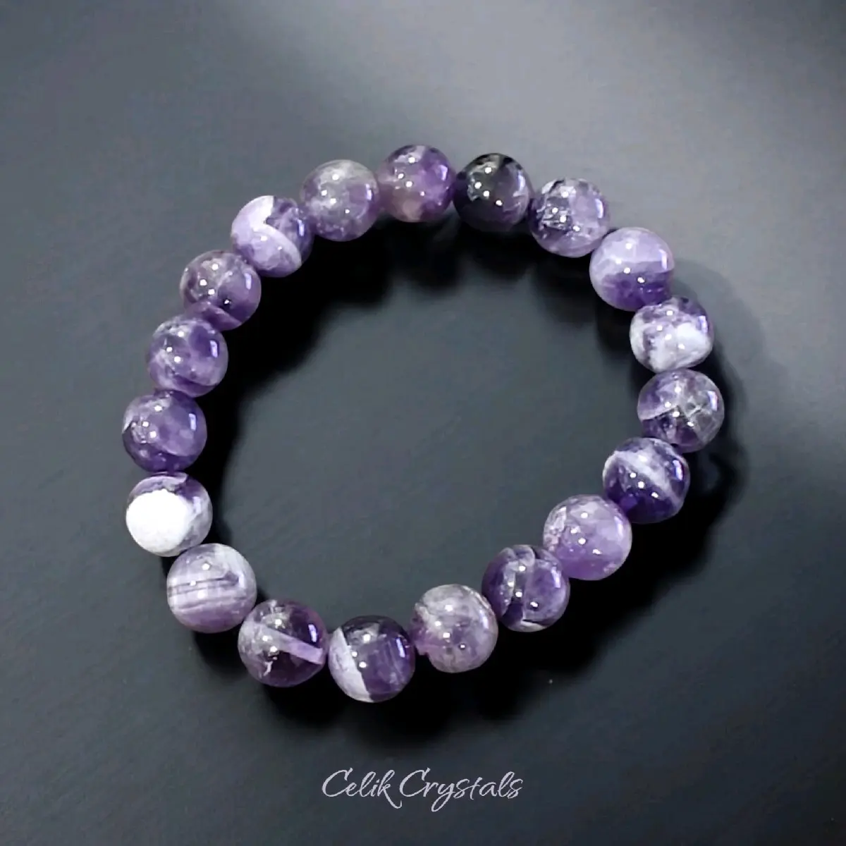 Celik Crystals Chevron Amethyst Natural Healing Beaded Bracelet - 8mm or 10mm Natural Stone Accessory for Crystals & Stone Bracelets Enthusiasts, Crystals Bracelets