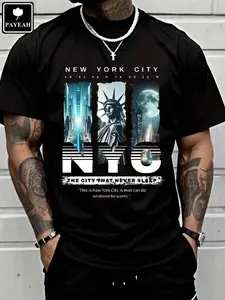 PAYEAH New York Sky Freedom Graphic Tee - Heavy Cotton Casual Short Sleeve