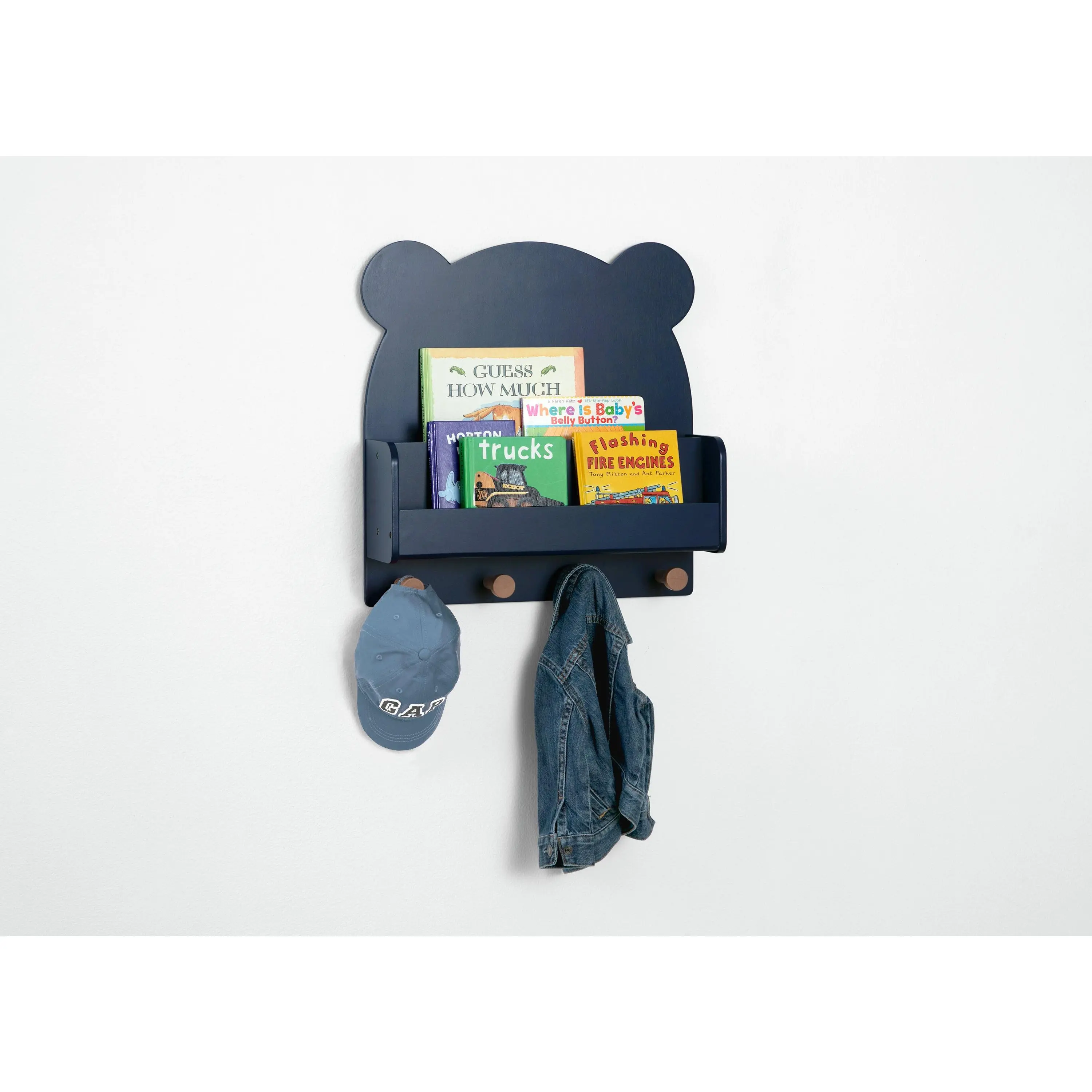 Brannan Bear Classic 2-Tier Wall Mounted Hanging Storage Organizer - Space-Saving Room Decor Shelf with 4 Hooks for Bedroom, Holds Clothes, Small Space Decor Home Supplies