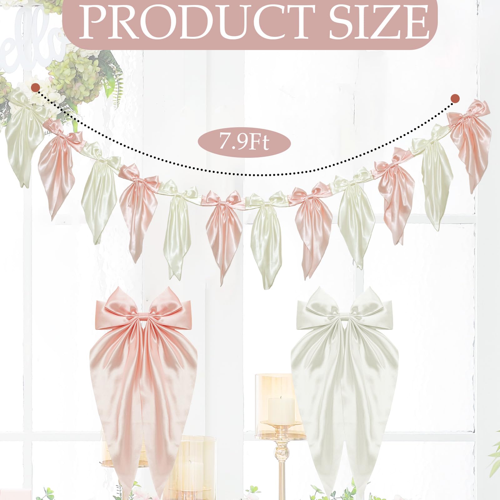 Easter Bow Garland Pastel Fluffy Tulle Satin Bow Banner Bunny Ear Plaid Pink Bow Garland Cute Hanging Wreath Garland for Mantle Fireplace Wall Door Mantel Decor, Spring Indoor Outdoor Home Table Backdrop Easter Decor 2026 Festive Party Supplies & Gifts