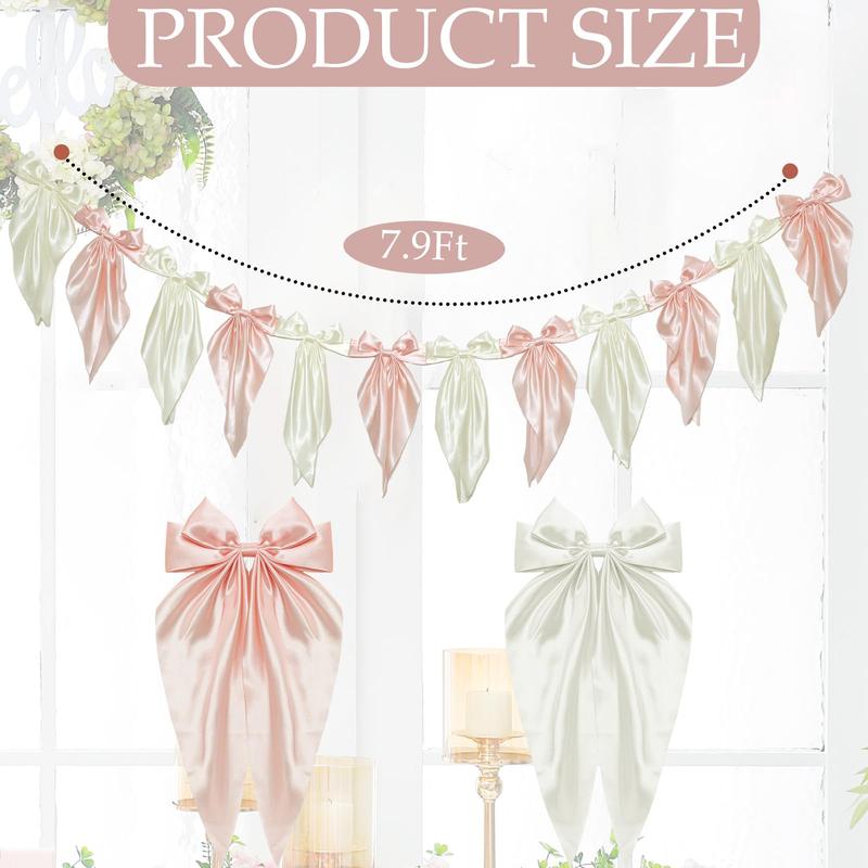 Easter Bow Garland Pastel Fluffy Tulle Satin Bow Banner Bunny Ear Plaid Pink Bow Garland Cute Hanging Wreath Garland for Mantle Fireplace Wall Door Mantel Decor, Spring Indoor Outdoor Home Table Backdrop Easter Decor 2026 Festive Party Supplies & Gifts