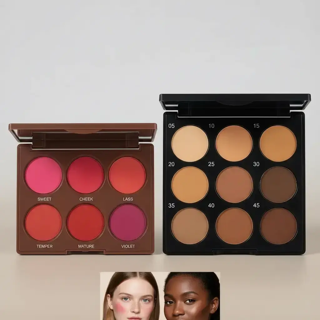 Romantic Flower Blush & Contour Palette Bundle, 6-color Matte Blush with 1/2 Counts 45g Matte Contour Palettes, Long-lasting Waterproof Flawless Makeup for All Skin Types and Youth, Cosmetic, Cosmetics Products