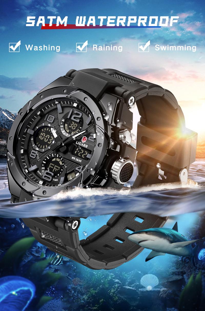 LICARR Men's Quartz Digital Watches Waterproof Alarm Luminous LICARR Men's Quartz Digital Watches Waterproof Alarm Luminous