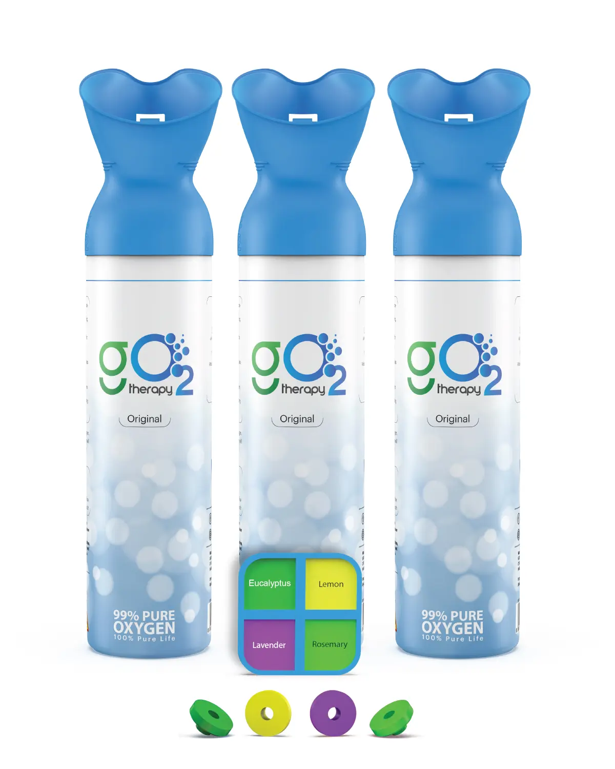 gO2Therapy 12L Portable Oxygen Canister with 4 Fragrance Options - Lightweight & Easy-Carry Single Mouth & Nose Mask for Sports Travel Altitude & Fitness - Up to 450 Inhalations - 3 Pack
