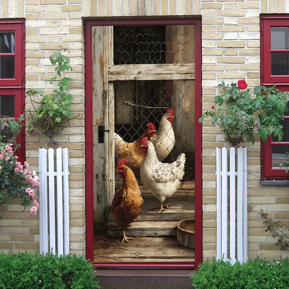 2pcs Vintage Farmhouse Style Decorative Wall Stickers Country Style Chicken Pattern Stickers Self Adhesive Removable Waterproof Wall Decals for Living Room Bedroom Kitchen Dining Room Wall Decor
