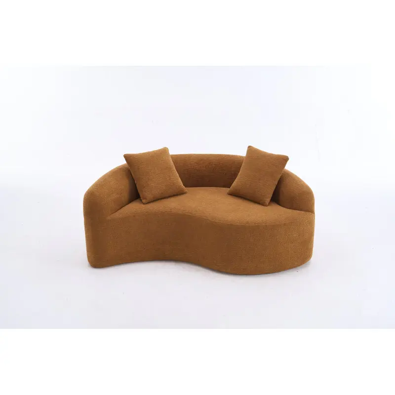 LY-042 Glam Corner S-Curved Chenille 2-Seat Sectional Sofa - Fixed Arms, Foam Cushion, Pre-Assembled, Space-Saving for Office/Cafe Small Spaces, Dual-Depth (21.3"&26.8"), Orange, Balanced Firmness, Coordinating Pillows, 400 lbs Capacity, 66.9" L, Durable