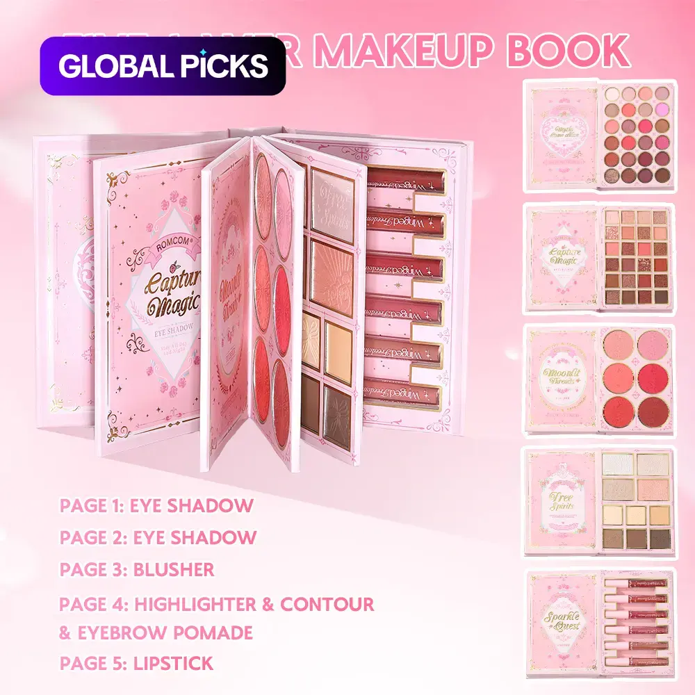 Makeup Magic Book Set, Multi-Color Eyeshadow, Lip Gloss, Blush, and Highlighter Kit, Holiday Gift for Women, Beauty Sets, Makeup Sets #GLOBAL PICKS