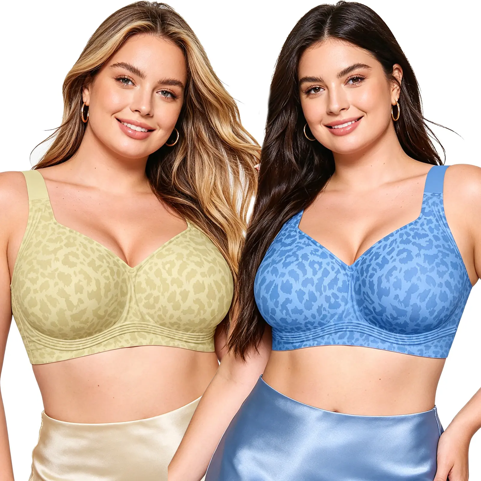 OEAK Womens Jelly Bra Wireless Leopard Plus Size Supportive Seamless Bras Full Coverage Push Up Comfortable No Underwire T Shirt Bras
