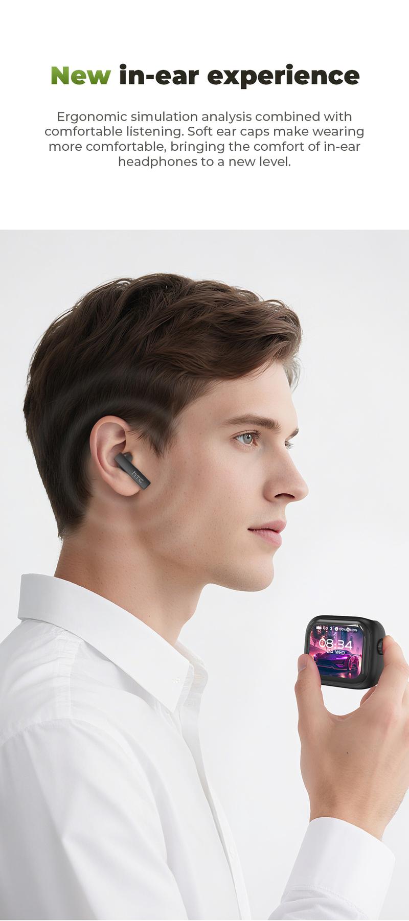 HTC NE40 Bluetooth 6.0 Earphones LED Display High Fidelity Waterproof Wireless Earphones, TWS Touch Control Earbuds, Suitable for Office, Sports, Study and Audio Calls | Built-in Microphone | Earphones