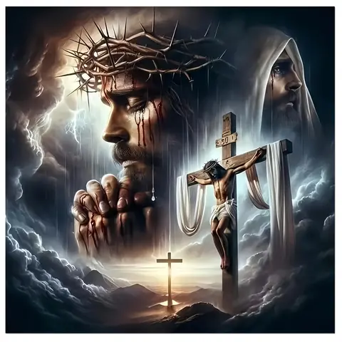 Praying Jesus 5D Diamond Art Kit for Adults & Beginners - Full Round Drill, Waterproof Acrylic Base Mosaic Craft, Diamond Art Tools, Stress-Free DIY, Relax & Unwind, 14in Home/Office Wall Decor, Craft Supplies