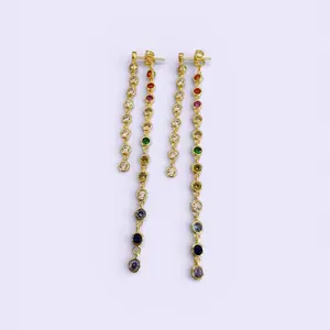 Iris Earrings - Elegant Multicolor Stone Drop Earrings in Brass with 14K Gold Plating for Special Occasions