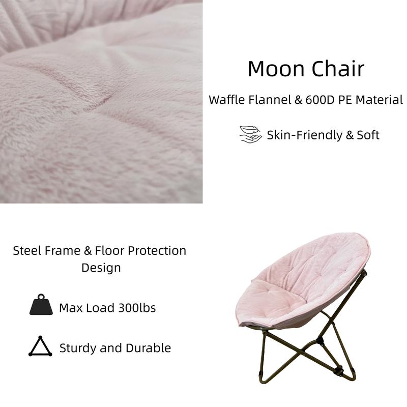 Moon Chair-Cloud-Soft Waffle Flannel Foldable Lazy Seat 300lbs Sturdy Steel Frame Triangular Structure Floor Friendly No Scratches Ideal for Dorms Small Apartments