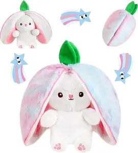 EMOIN Strawberry Bunny Stuffed Animal, Cute Reversible series Plush Strawberry to Rabbit Doll, Funny Bunny Toy for Babies and Children Soft childhood memorable gift huggable comfort