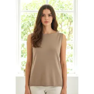 Julia Taupe Wide Crew Neck Tank