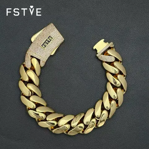 FSTVE Monaco Classic Male 18K Gold-Plated Cuban Chain Bracelet - Exquisite Bracelet with Cuban Chain Design, Copper Hip-Hop Jewelry, Gold-Plate Shine, Casual High-End Fashion Accessory for Gifting