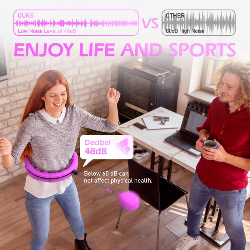 Weighted exercise hoop with 32 links (66 inches), sweet weight ball, suitable for adults Sports and fitness, suitable for women's smart sports devices