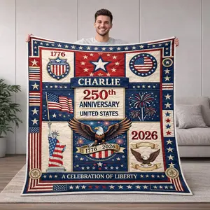 Personalized United States 250th Anniversary Quilt Blanket, 1776–2026 Patriotic American Blanket, USA 250th Anniversary Gift