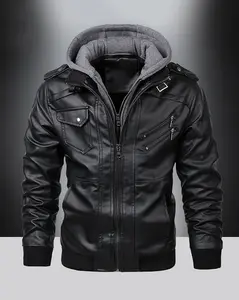 Men's Fashion PU Leather Zipper Hooded Jacket - Perfect for Autumn and Winter Outdoor Riding!