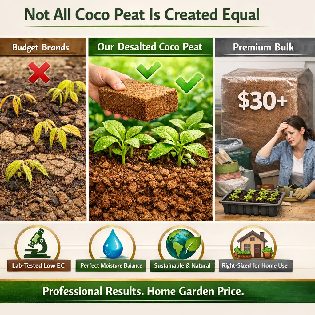 Desalted Coconut Coir Compressed Brick - Natural & Biodegradable Premium Soil Amendment with Low EC, Low Salt Stress, Moisture Retention, Soil Aeration for Seed Starting, Home Gardening