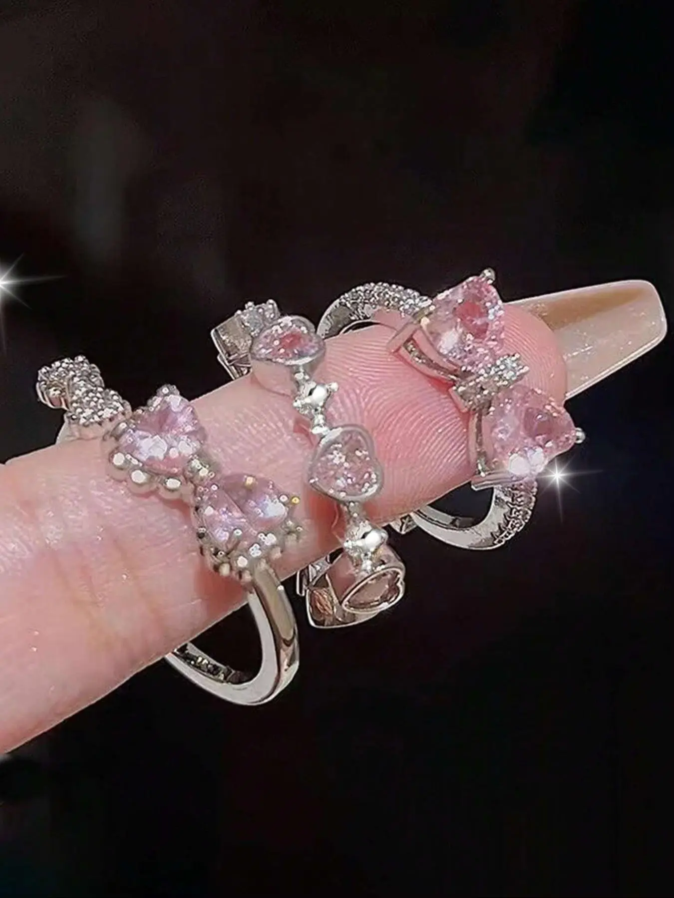 Bow & Heart Design Rhinestone Decorated Ring, for Women & Girls, Casual Jewelry for Party, Daily Clothing Decor, Birthday Gift, Fashion Heart Rings, Costume Jewelry Rings