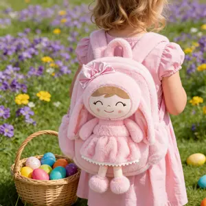 Gloveleya Easter Bunny Backpack - 11" Plush Doll Bag with Detachable Rabbit Stuffed Toy, Ultra-Soft Toddler School Bag for Girls Ages 2-5, Cute Spring Gift & Easter Basket Stuffer
