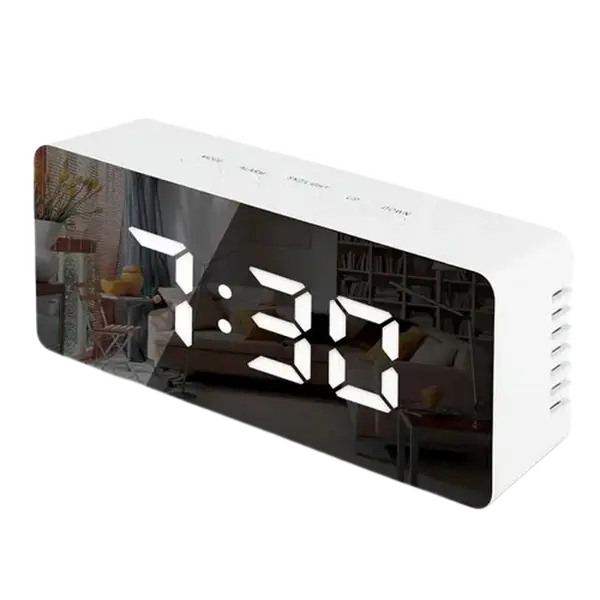 Minimalist LED Mirror Alarm Clock Auto-Dimming Display & Temperature Functionality for Modern Bedrooms