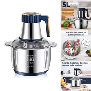 5L Capacity Metal Electric Meat Grinder - Multifunctional Kitchen Appliances with Dual Functions, Food Processor, Fruit Blender, Veg Chopper, Sausage Maker for Dough Stirring, Onion, Nuts, Garlic