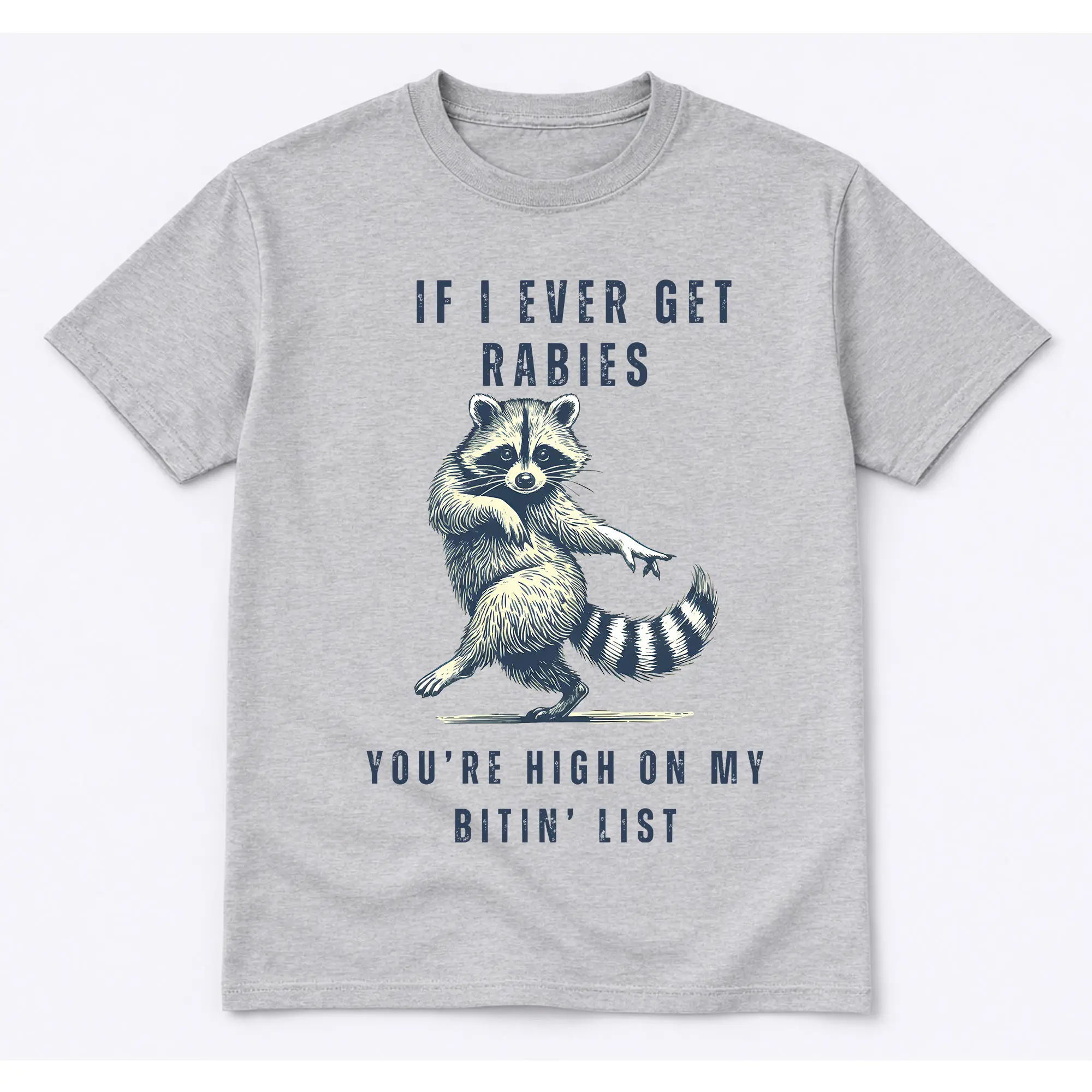 No Brand Casual 'Rabies Biting List' Raccoon Graphic T-shirt, Unisex Streetwear Top in Soft Breathable Cotton with Round Neck and Shortsleeve, Tops, 3Xl