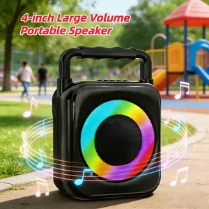 4-inch Bluetooth speaker with loud volume, multiple playback modes, long battery life, equipped with Bluetooth 5.1 technology, colorful lighting, portable handheld design, clear sound quality, suitable for dancing, outdoor activities, home use, and more.