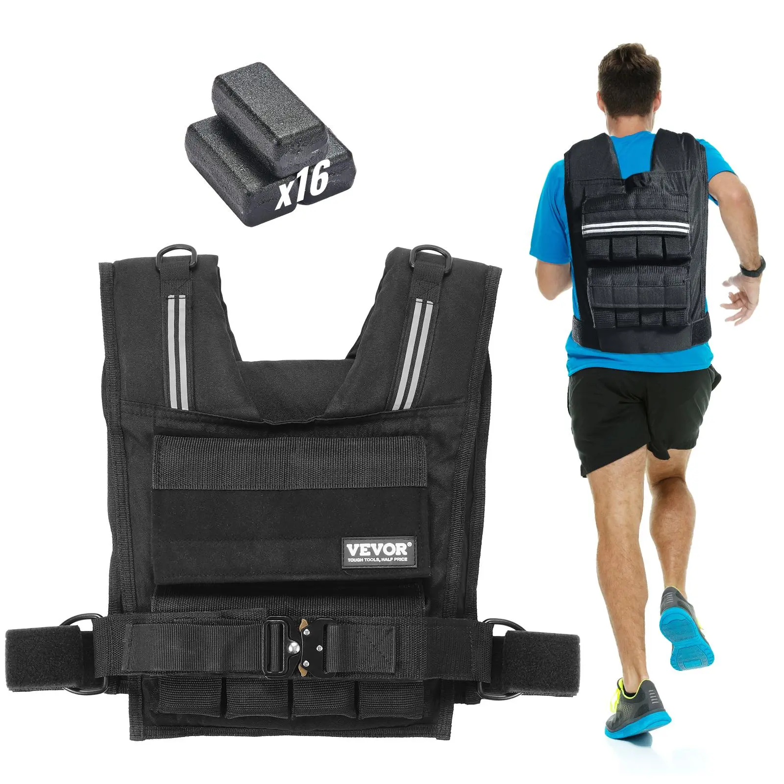 【SummerFinds】VEVOR Adjustable Weighted Vest,  35lb Weight Vest with Iron Weights, Shoulder Pad, and Reflective Stripe, Body Weight Vest Exercise Set for Men Women, Workout Equipment for Strength Training Running
