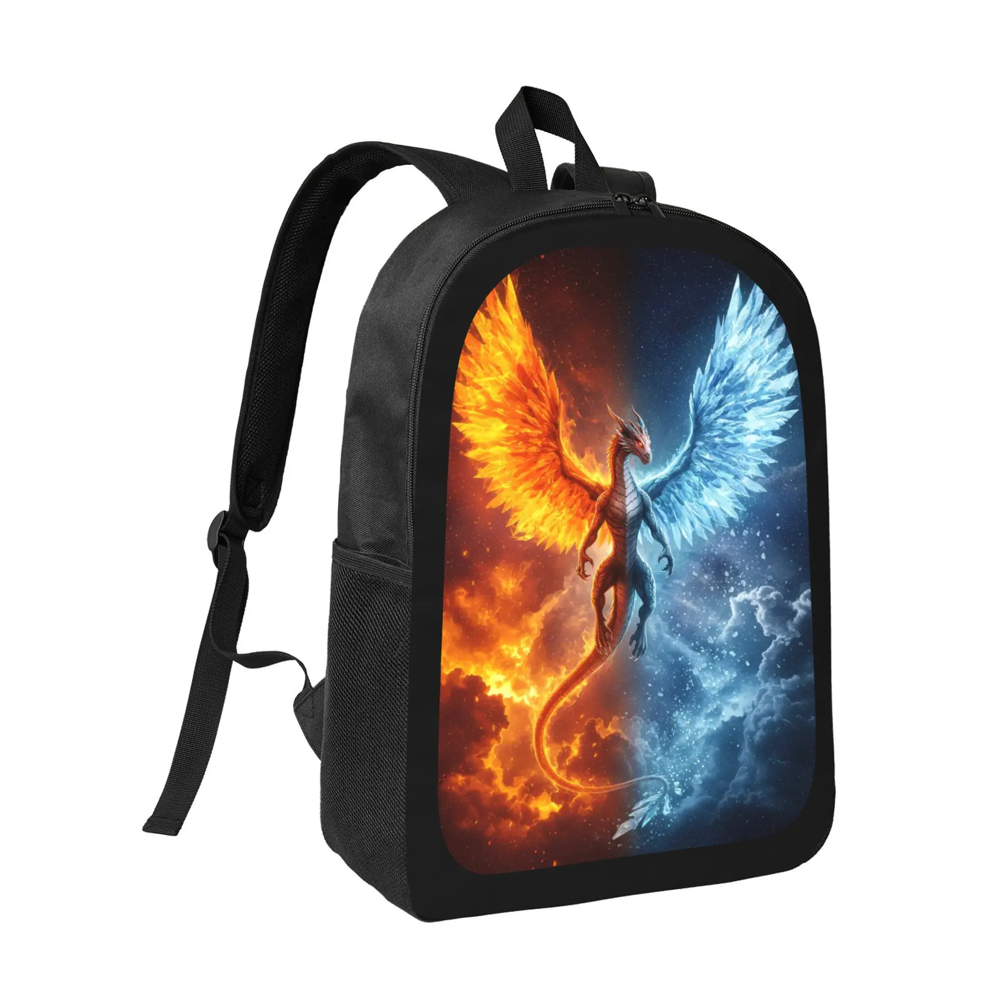 Fire and Ice Dragon Backpack - Large Capacity School Bag with Adjustable Shoulder Straps, Lightweight Bookbag for Teens, Boys & Girls, Zipper Closure, Durable Backpack for College, Travel, Everyday Use - Fantasy Dragon Design Backpack, College Essentials,
