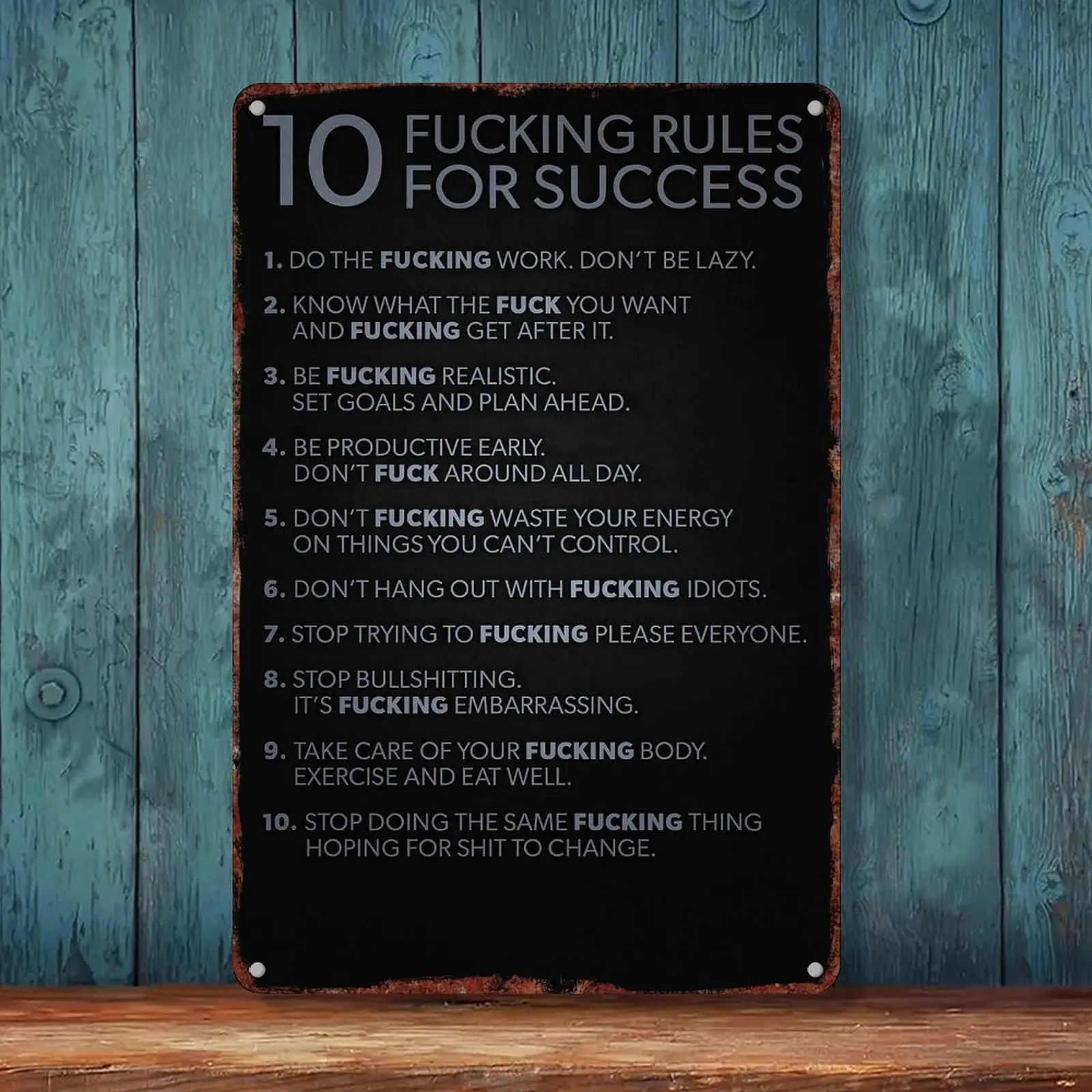"10 Rules for Success Inspirational Aluminum-Based Stylish Home Sign - 8x12 Inches Metal Plaque, Hanging Wall Art Decoration for Office (Home Supplies)", Aluminum-Based Home Signs, Stylish Home Signs